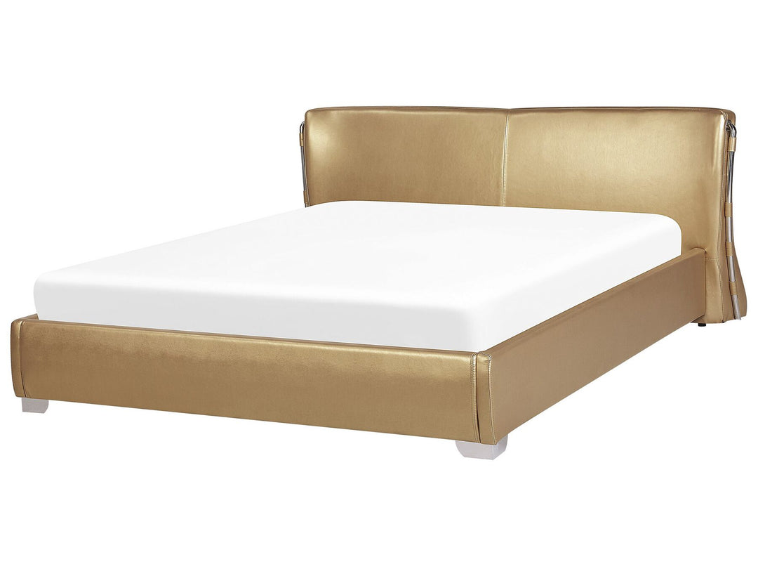 Leather EU Super King Size Bed Gold Paris