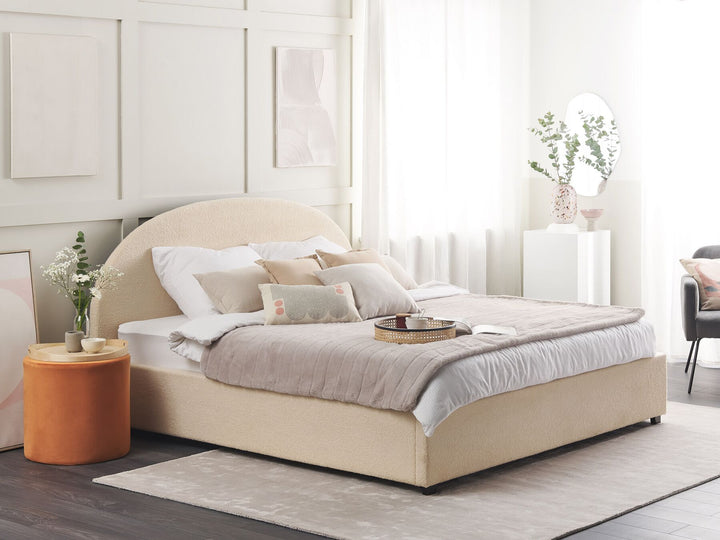 Boucle EU Super King Size Ottoman Bed Beige Vaucluse