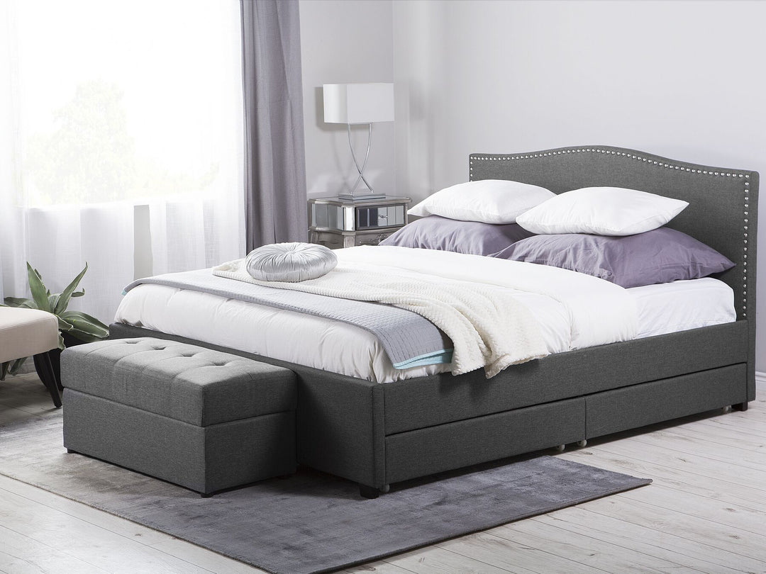 Fabric EU Super King Bed with Storage Grey Montpellier