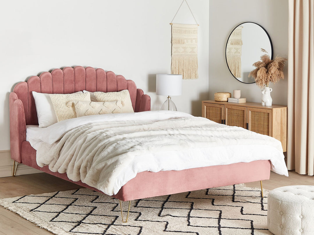 Ambillou Velvet EU Super King Size Bed Pink