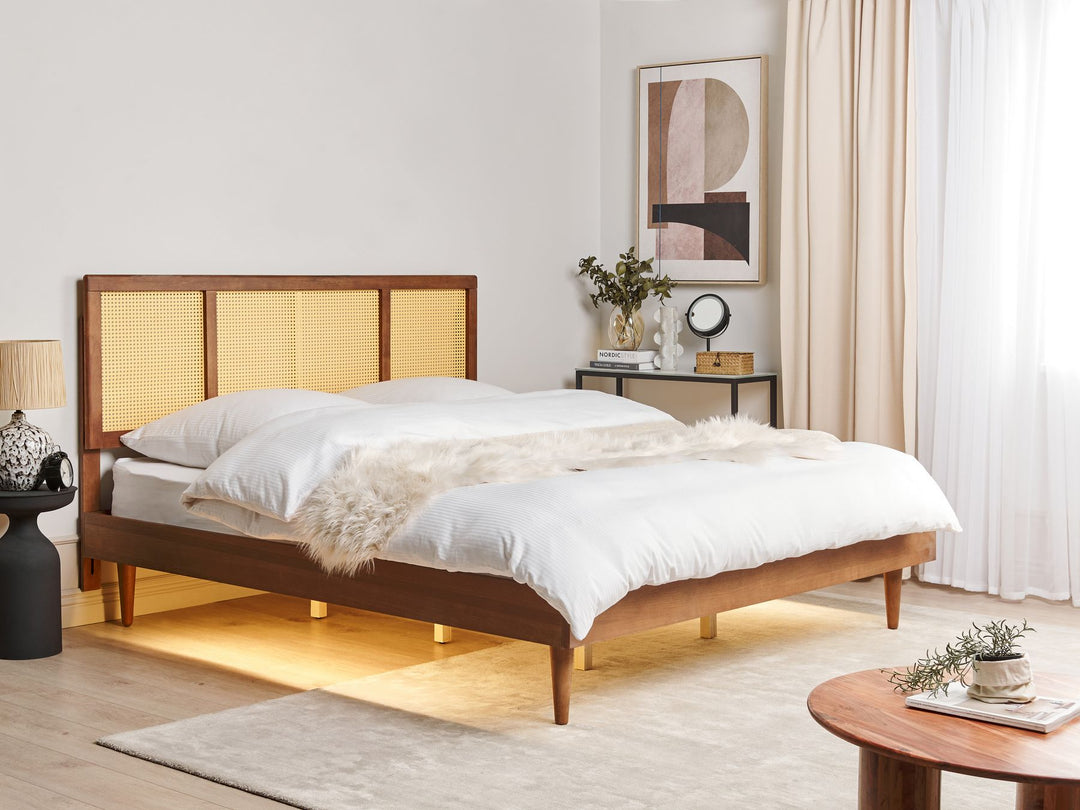 EU Super King Size Bed with LED Light Wood Auray