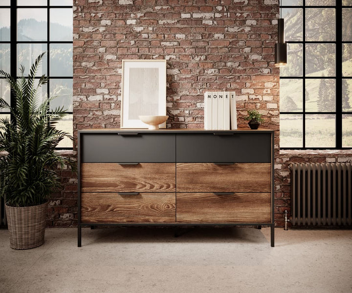 Milton Chest of Drawers - Spacious and Durable Wooden Dresser with Drawers - Oak Chestnut & Anthracite