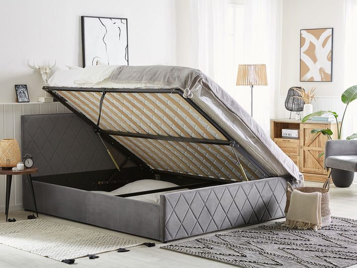 Rochefort Velvet EU Super King Size Ottoman Bed Grey