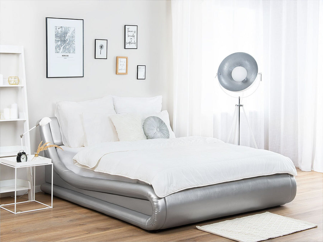 Faux Leather EU Super King Size Ottoman Bed Silver Avignon