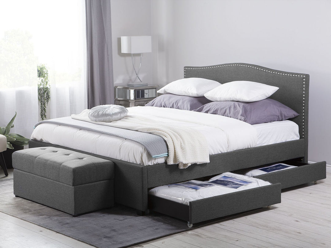 Fabric EU Super King Bed with Storage Grey Montpellier