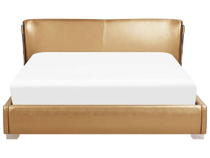 Leather EU Super King Size Bed Gold Paris