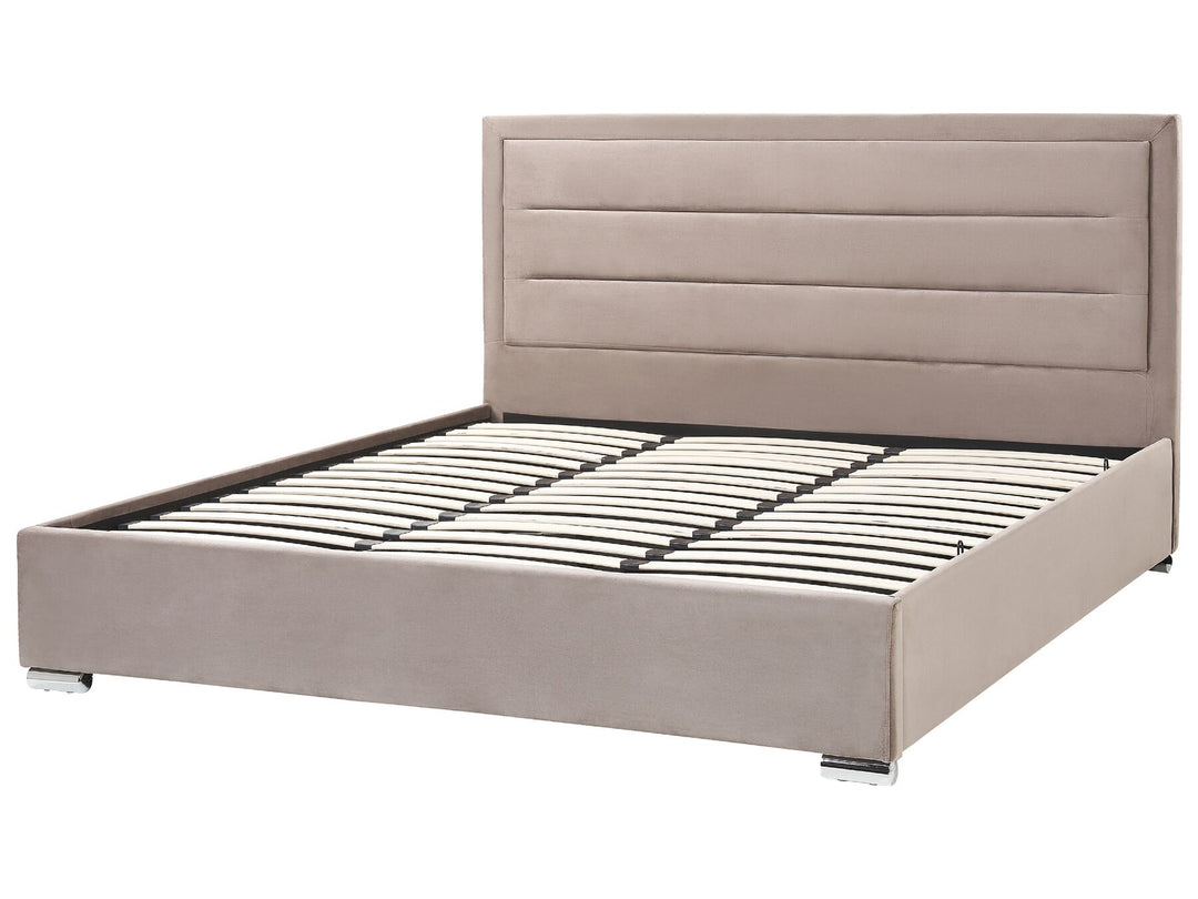 Rouen Velvet EU Super King Size Ottoman Bed Taupe