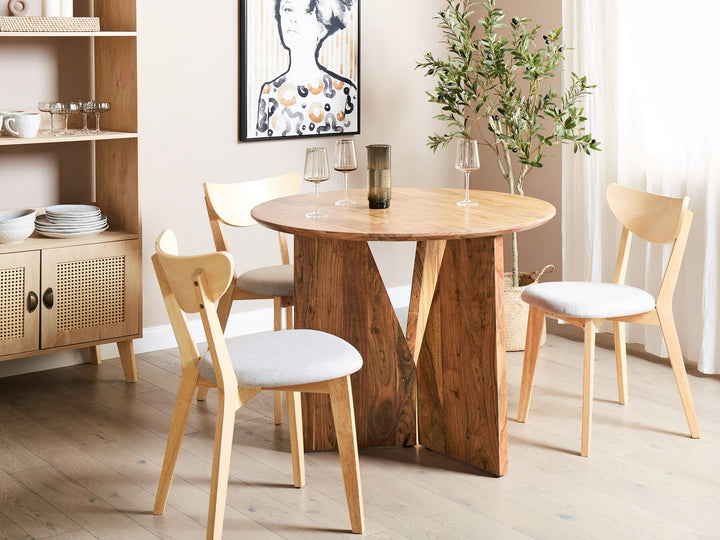 Round Accacia Wood Dining Table ⌀ 100 cm Light Arran