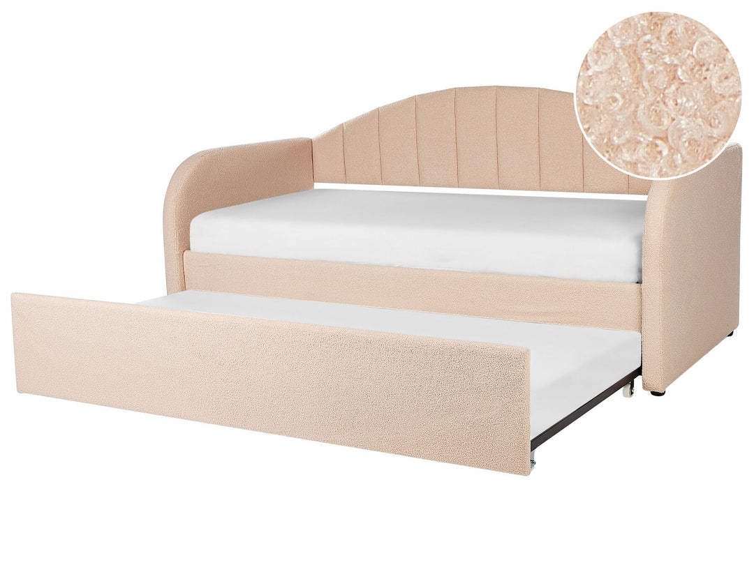 Eyburie Boucle EU Single Trundle Bed Peach Pink