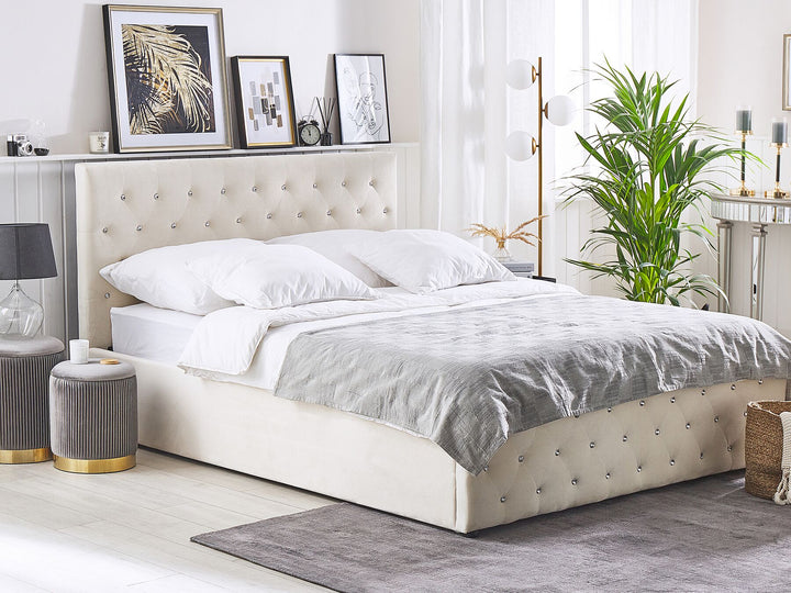 Velvet EU Super King Size Ottoman Bed Beige Amiens