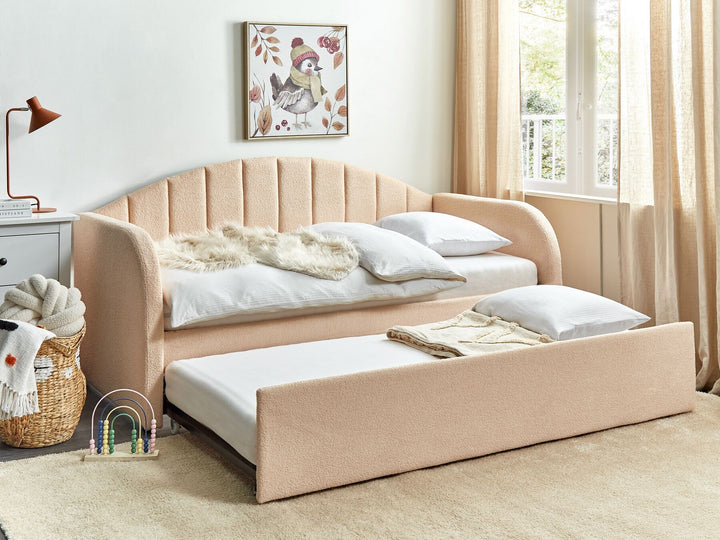 Eyburie Boucle EU Single Trundle Bed Peach Pink