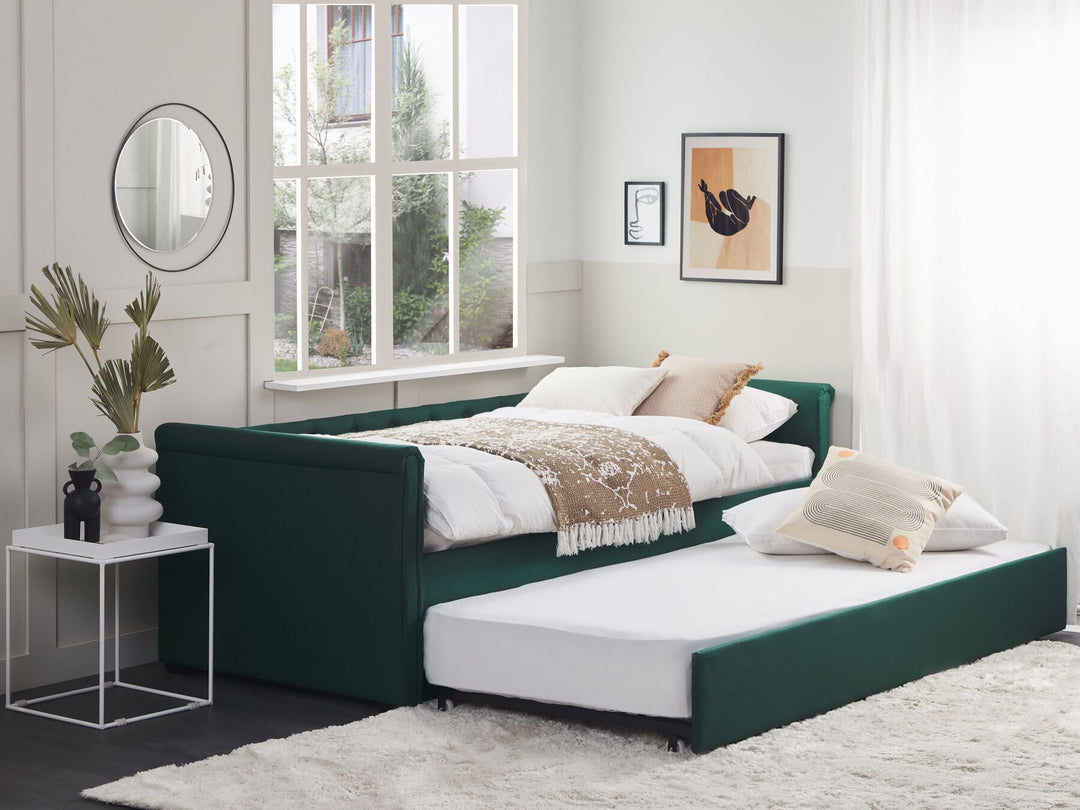 Fabric EU Single Trundle Bed Green Libourne