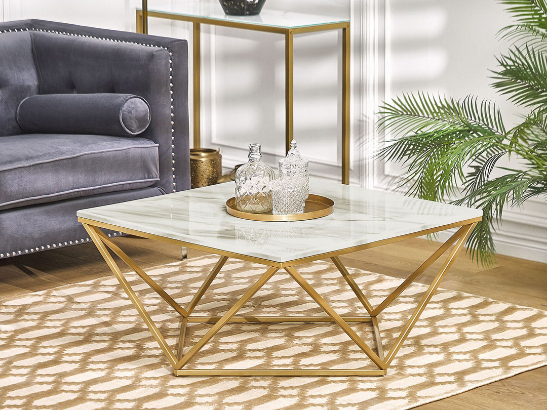 Marble Effect Coffee Table Beige and Gold MALIBU