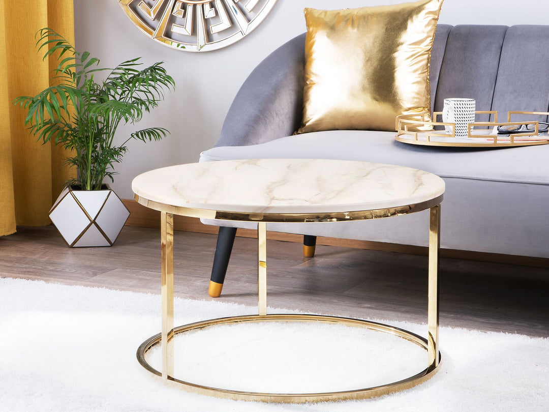 Marble Effect Coffee Table Beige with Gold CORAL