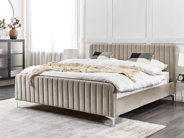 Lunan Velvet EU Super King Size Bed Taupe