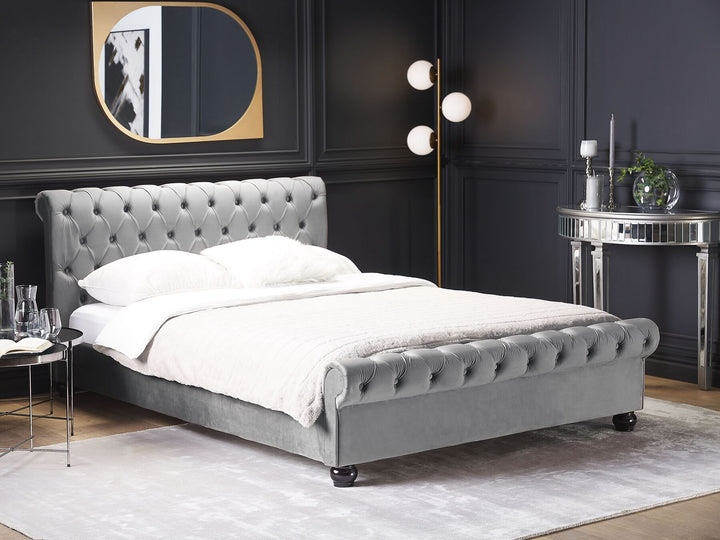 Velvet EU Super King Size Bed Grey Avallon