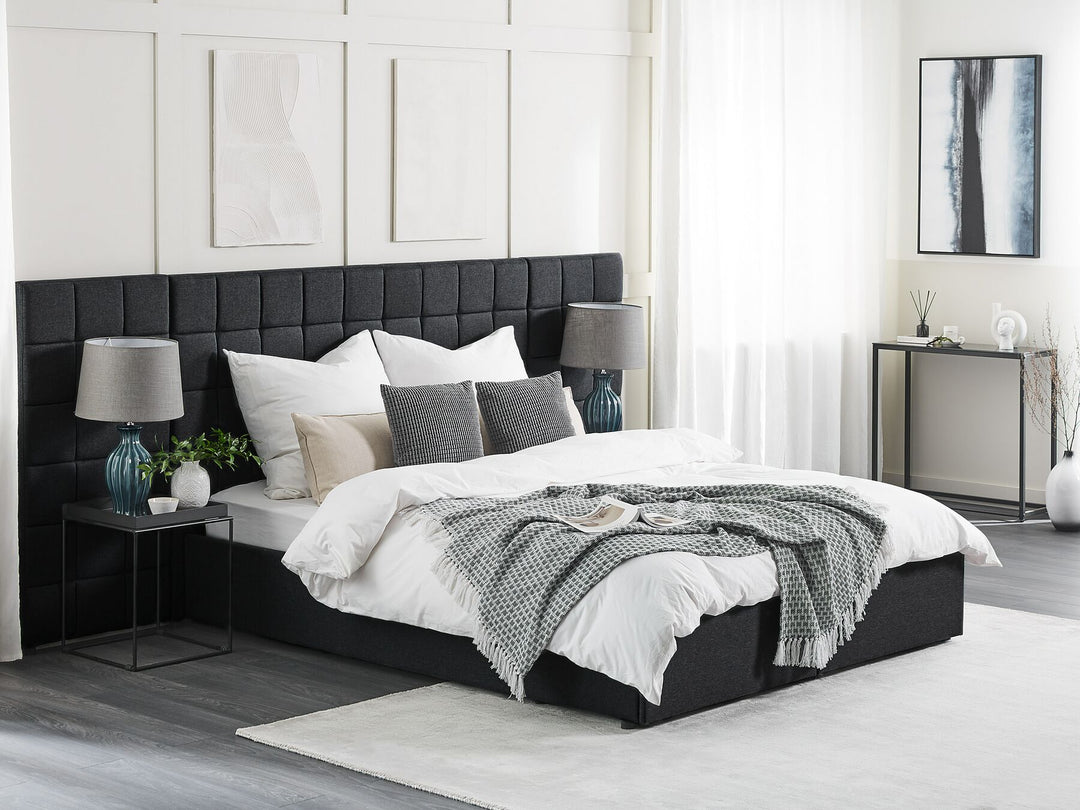 Fabric EU Super King Size Bed with Storage Grey Millau