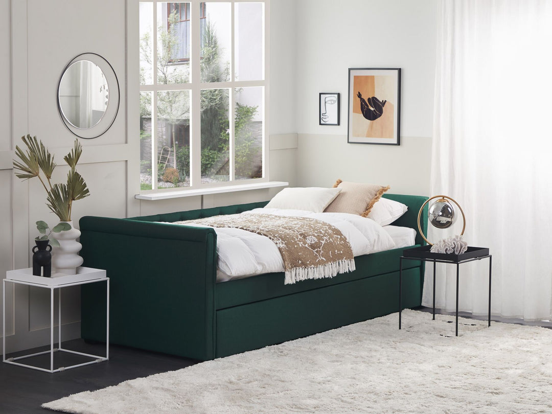 Fabric EU Single Trundle Bed Green Libourne