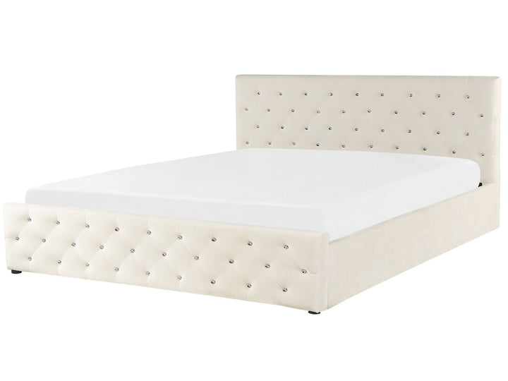 Velvet EU Super King Size Ottoman Bed Beige Amiens