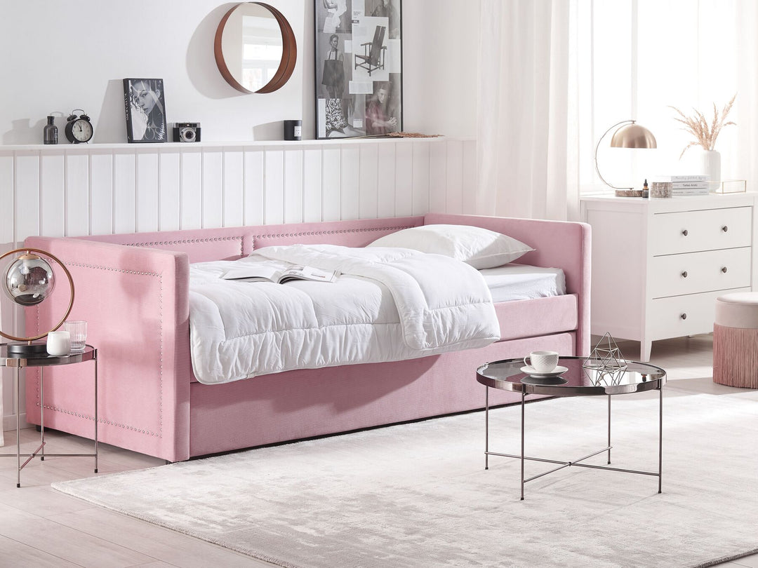 Corduroy EU Single Trundle Bed Pink Mimizan