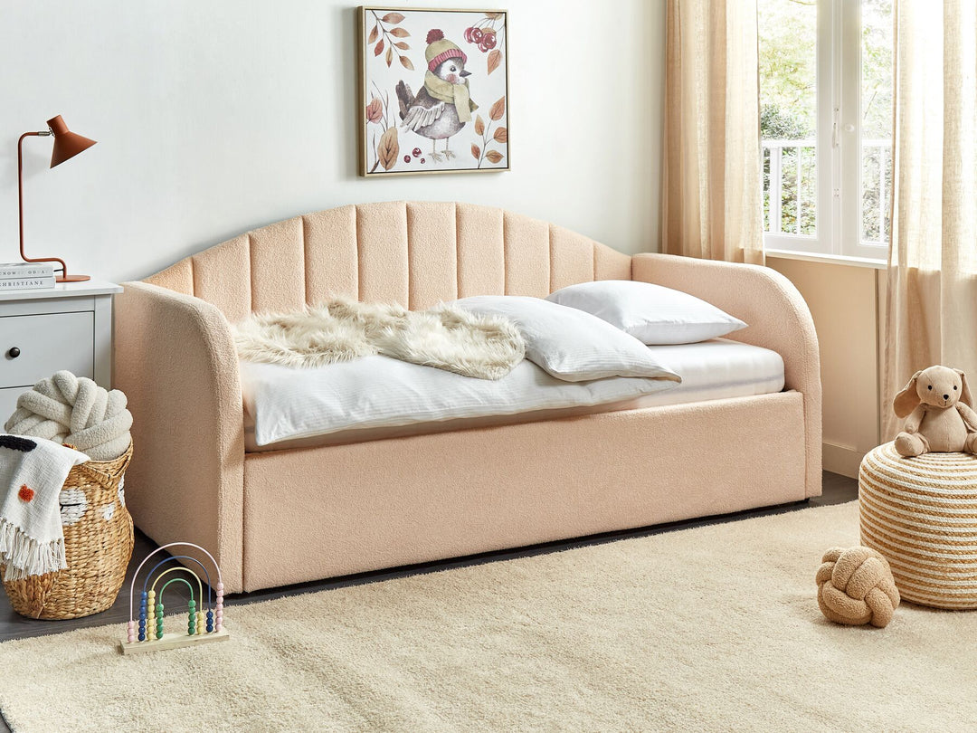 Eyburie Boucle EU Single Trundle Bed Peach Pink