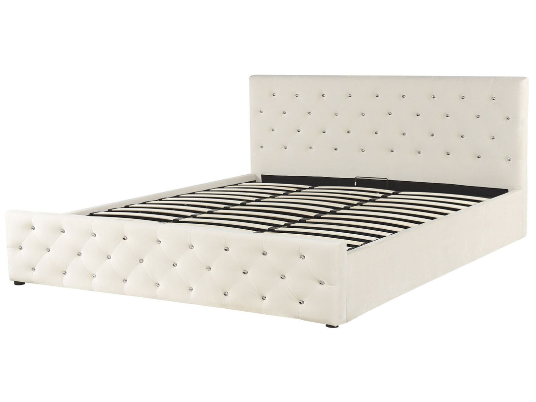 Velvet EU Super King Size Ottoman Bed Beige Amiens