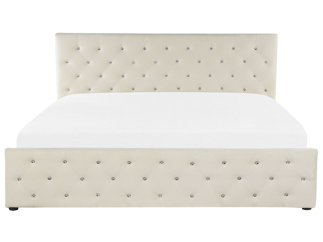 Velvet EU Super King Size Ottoman Bed Beige Amiens