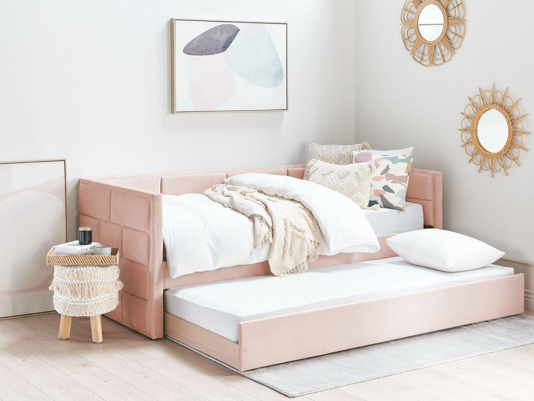 Velvet EU Single Trundle Bed Pink Chavonne