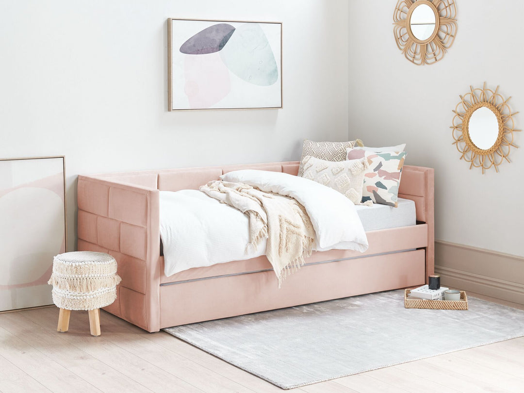 Velvet EU Single Trundle Bed Pink Chavonne