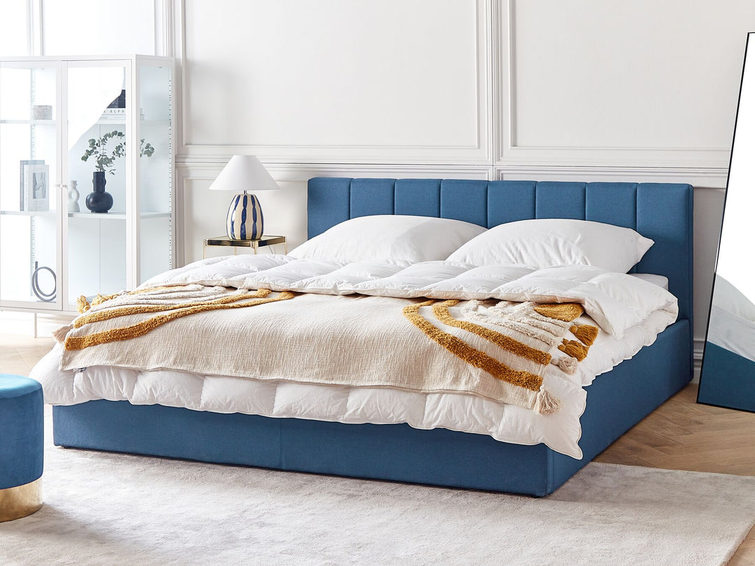 Dreux Fabric EU Super King Size Ottoman Bed Blue