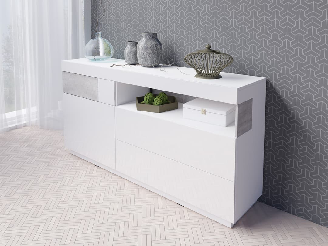 Sideboard Cabinet White Gloss / Concrete Grey Silke 47