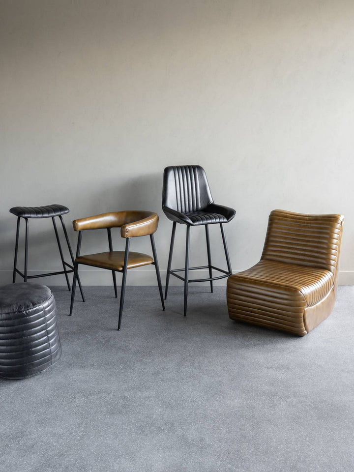 Libra Pair of Arthur Charcoal Leather Barstool