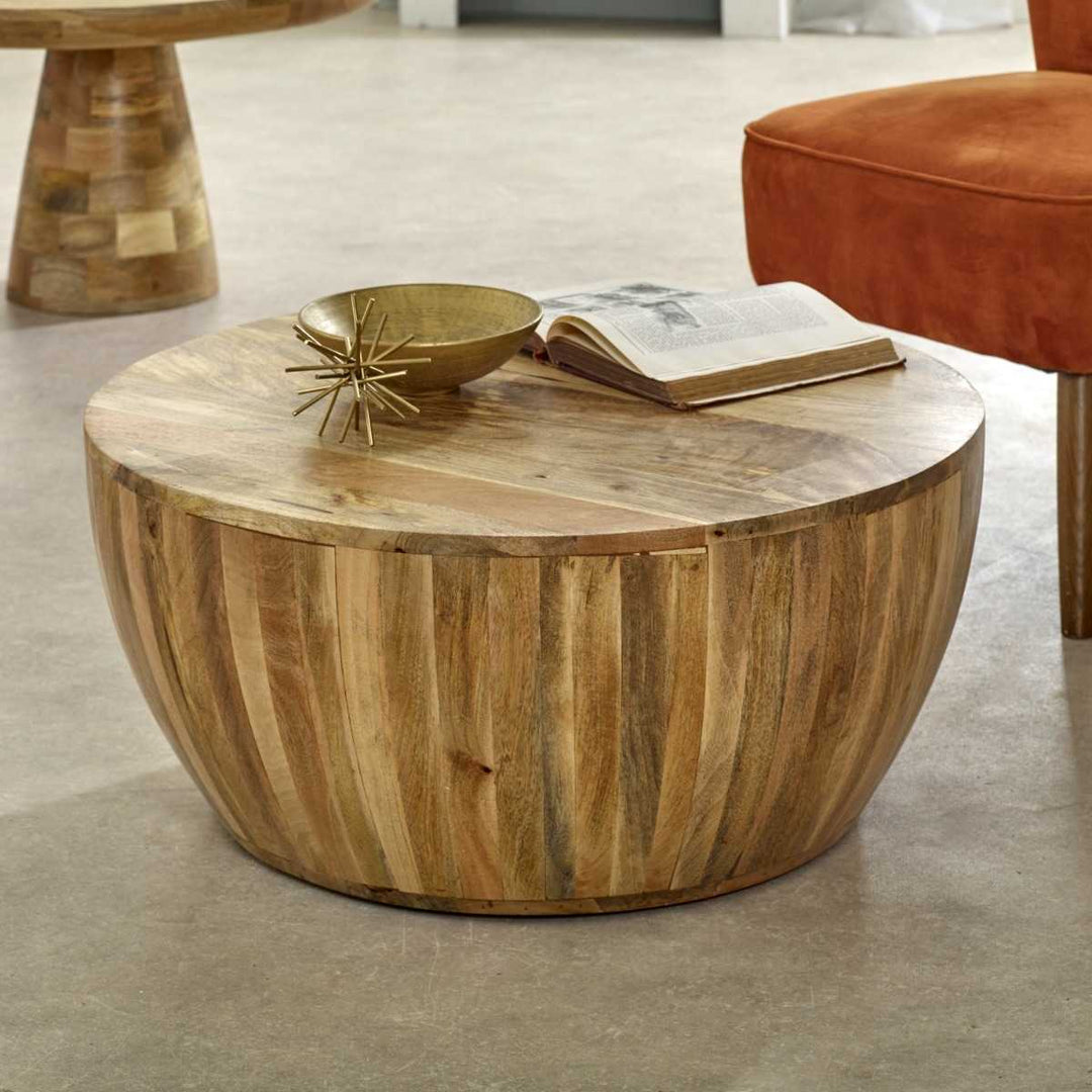 Surrey Solid Wood Drum Coffee Table – SOOXOS - Main Image