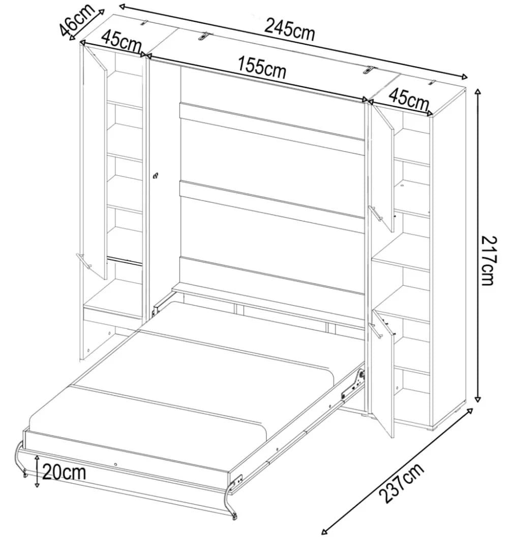 Dyane Vertical Wall Bed Concept 140cm with Storage Cabinets Grey Matt CP-01