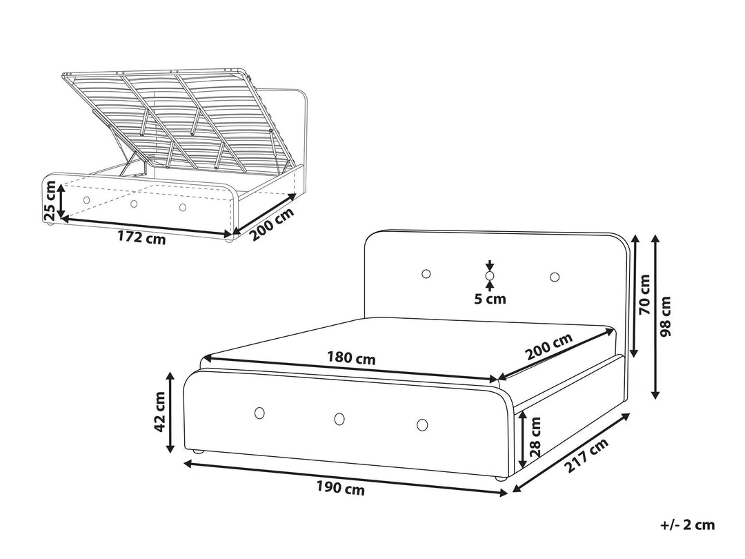 Fabric EU Super King Size Ottoman Bed Beige Rennes