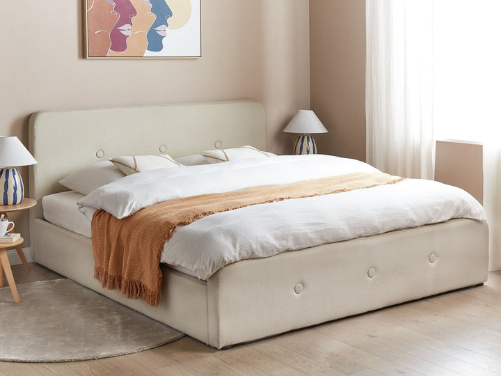 Fabric EU Super King Size Ottoman Bed Beige Rennes