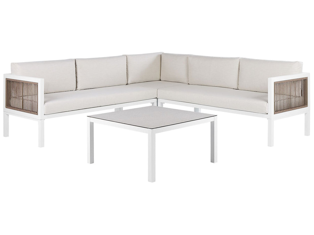 Borello Garden Corner Sofa with Table 4 Seater Left Hand Metal Beige