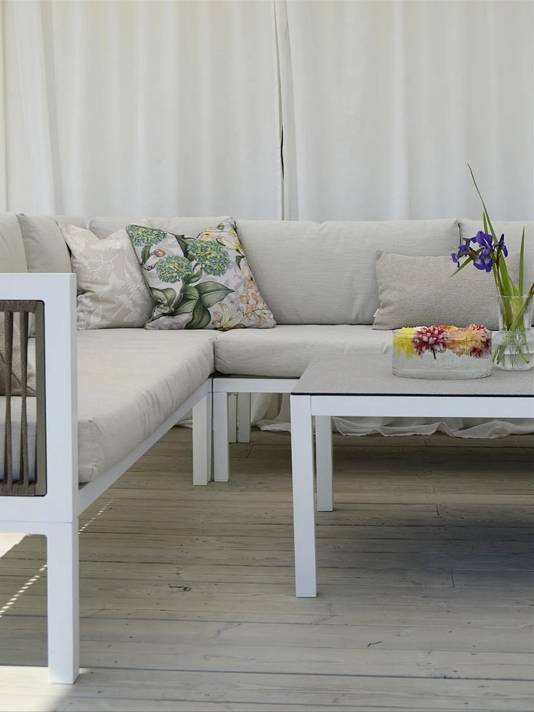 Borello Garden Corner Sofa with Table 4 Seater Left Hand Metal Beige