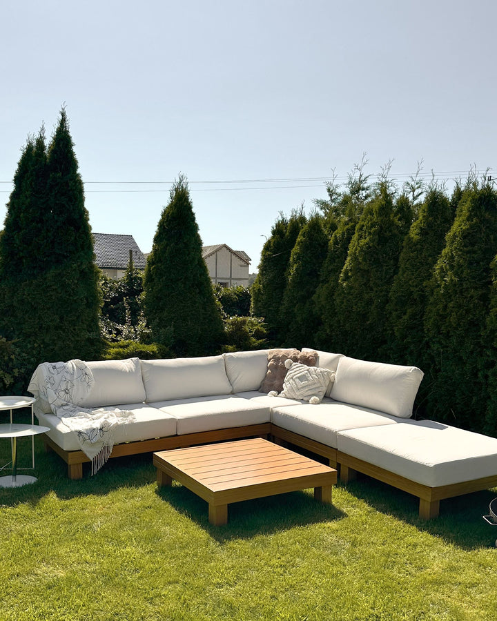Sanza Garden Corner Sofa with Table 5 Seater Left Hand Modular Metal White