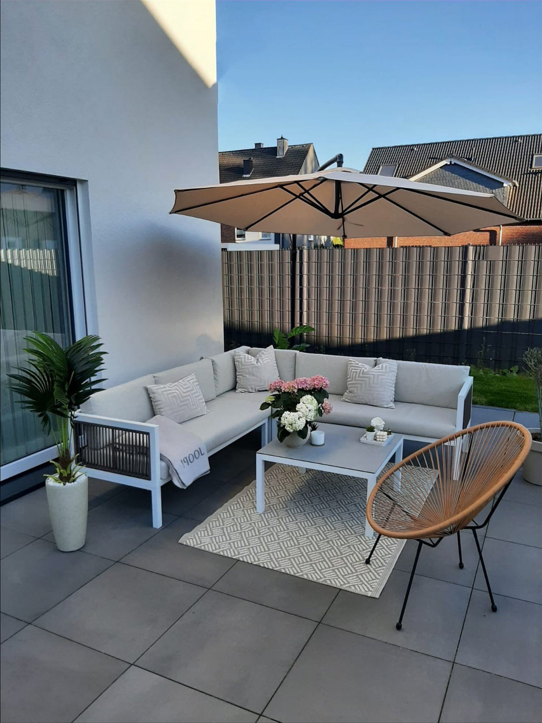 Borello Garden Corner Sofa with Table 4 Seater Left Hand Metal Beige