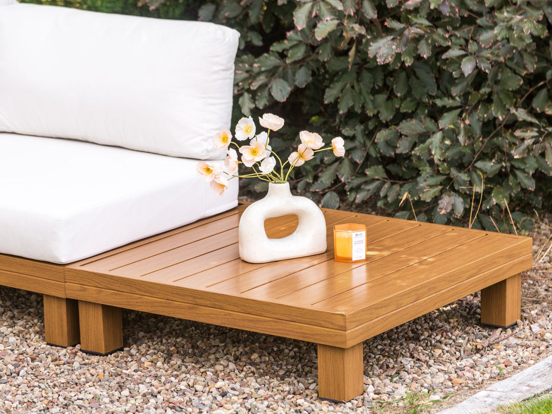 Sanza Garden Corner Sofa with Table 5 Seater Left Hand Modular Metal White