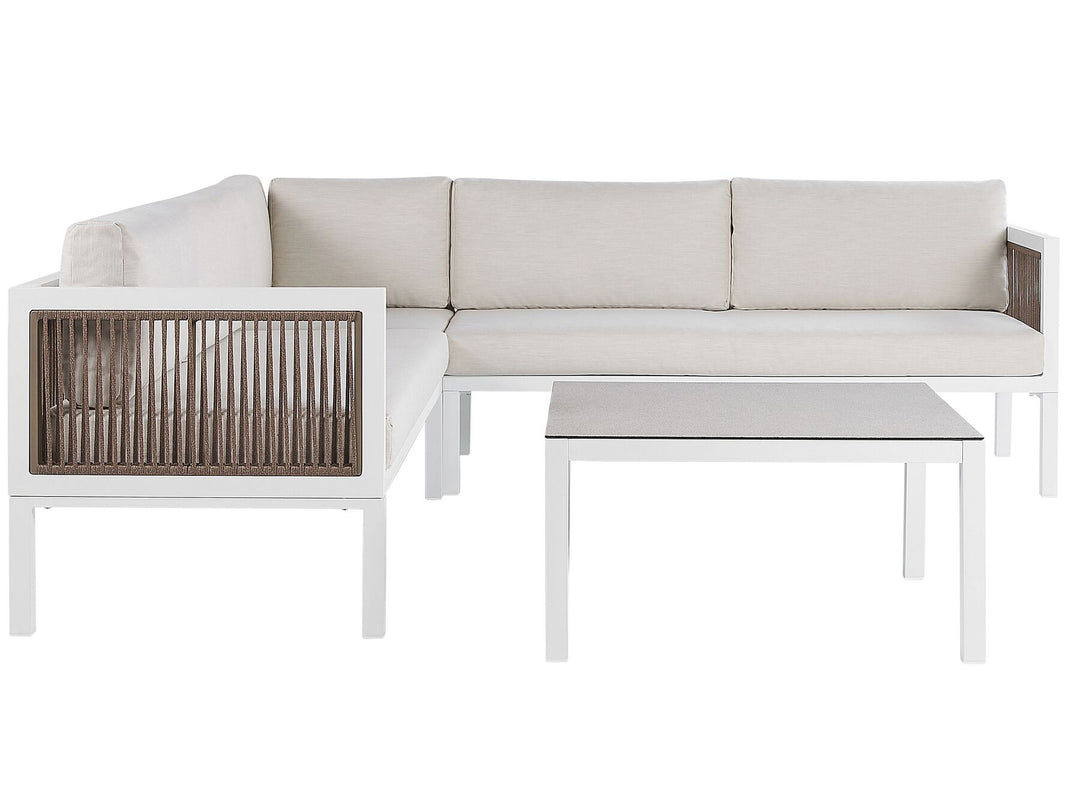 Borello Garden Corner Sofa with Table 4 Seater Left Hand Metal Beige
