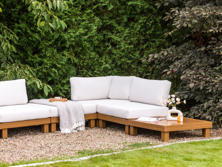 Sanza Garden Corner Sofa with Table 5 Seater Left Hand Modular Metal White