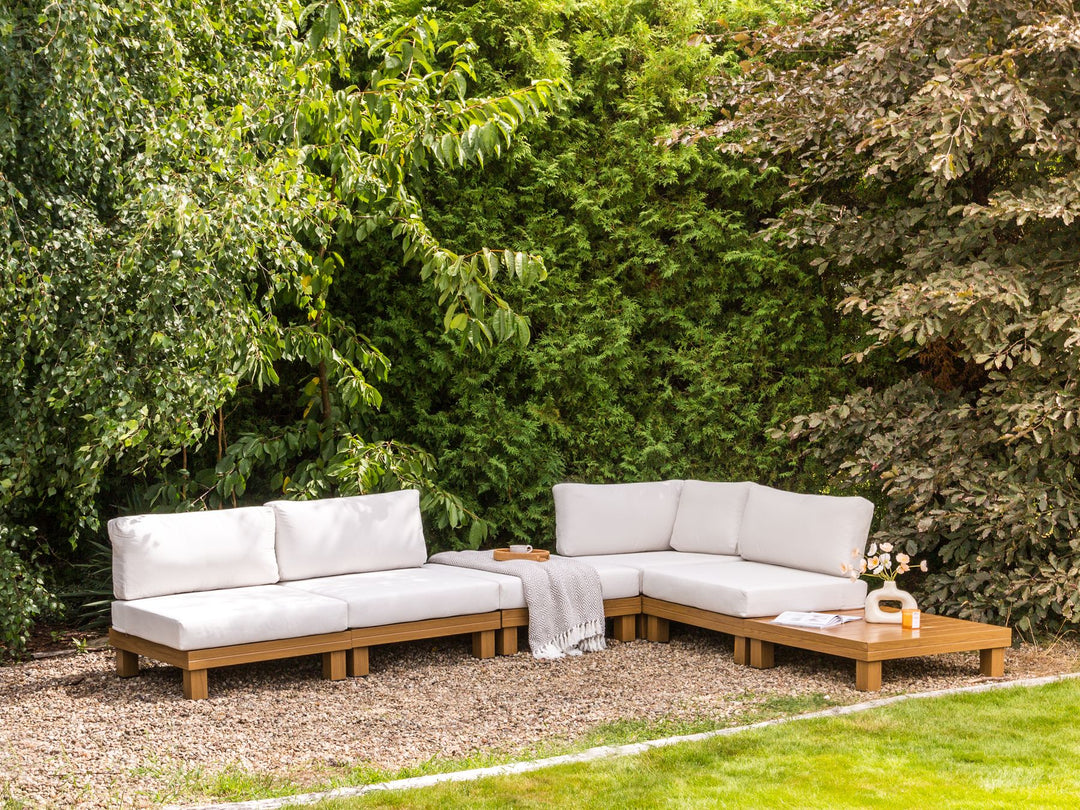 Sanza Garden Corner Sofa with Table 5 Seater Left Hand Modular Metal White