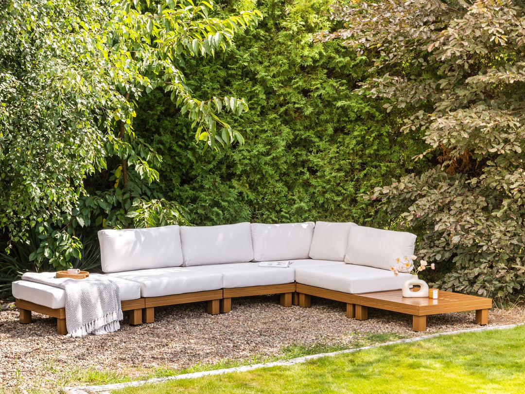 Sanza Garden Corner Sofa with Table 5 Seater Left Hand Modular Metal White
