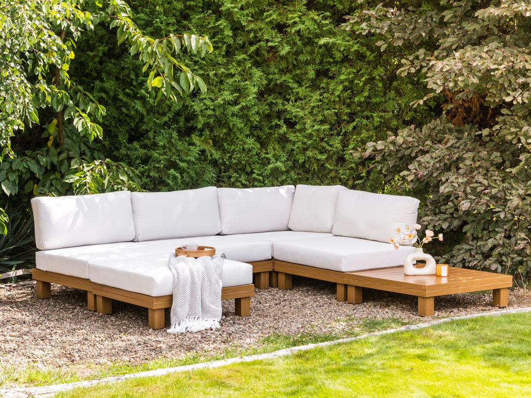 Sanza Garden Corner Sofa with Table 5 Seater Left Hand Modular Metal White