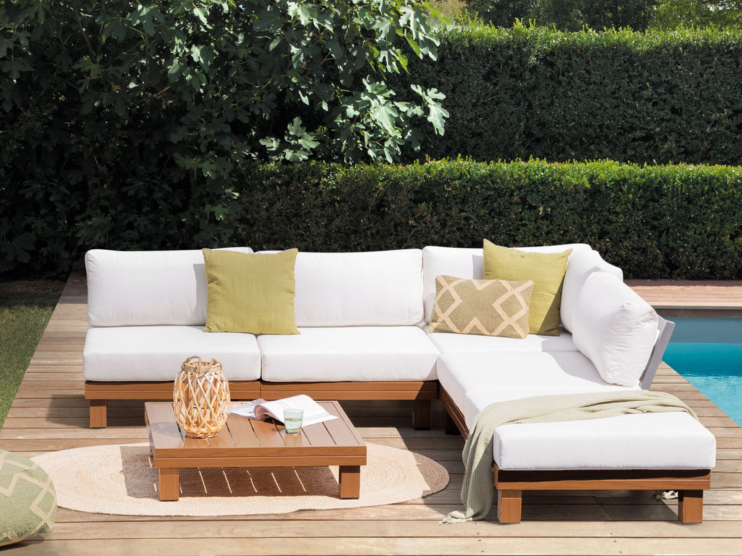 Sanza Garden Corner Sofa with Table 5 Seater Left Hand Modular Metal White