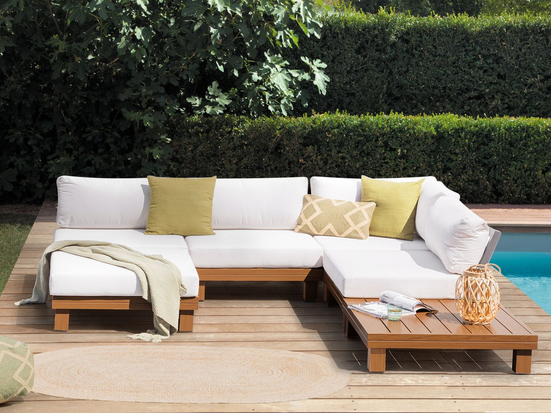 Sanza Garden Corner Sofa with Table 5 Seater Left Hand Modular Metal White