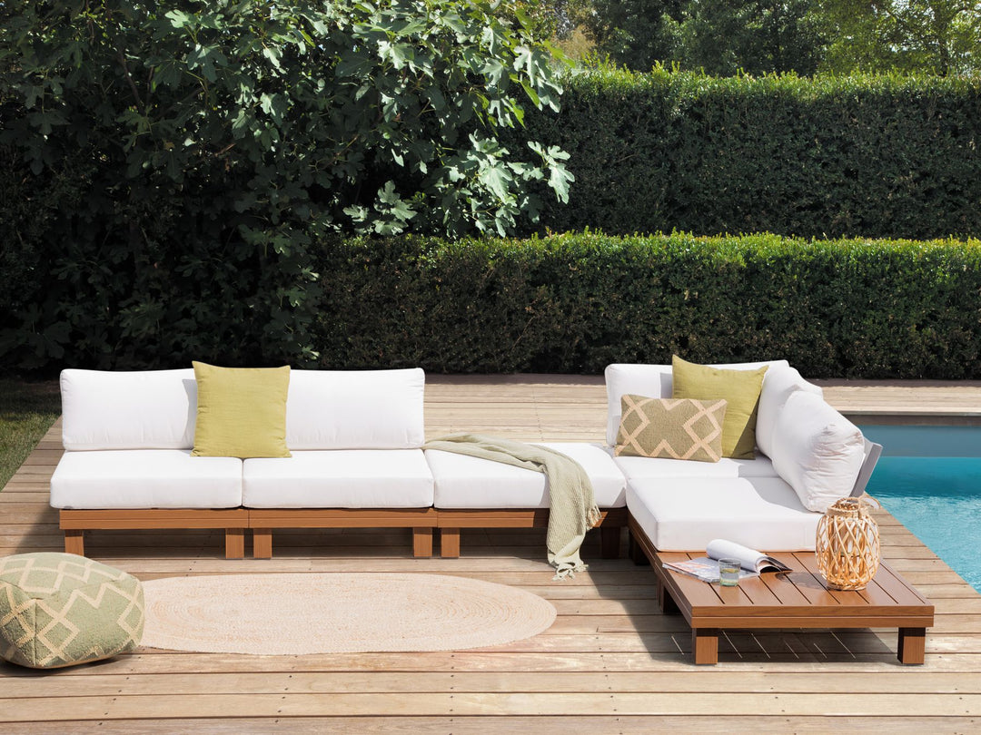 Sanza Garden Corner Sofa with Table 5 Seater Left Hand Modular Metal White