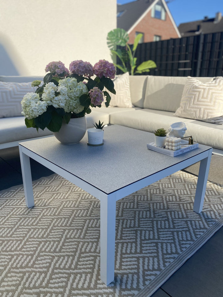 Borello Garden Corner Sofa with Table 4 Seater Left Hand Metal Beige